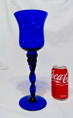 Vintage Large Cobalt Blue Glass Hurricane Goblet Candle Holder 12-3/4  Tall • $24