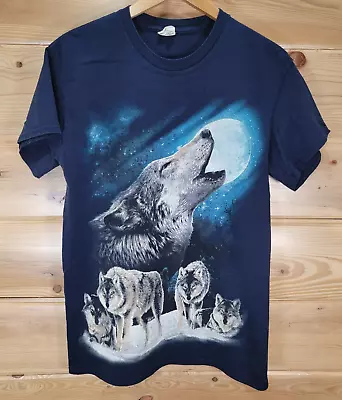 Wolf Pack Howling T Shirt Adult Medium Nature Blue Fade • $14.99