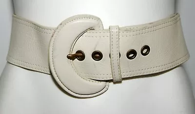 Vintage 1990s Beige/Off White Genuine Leather Women's Wide Waist Belt 89-99cm • $35