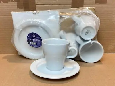 New Apalum 8 Piece Fine Porcelain Cappuccino Coffee / Tea Cup And Saucer Set • £13.45