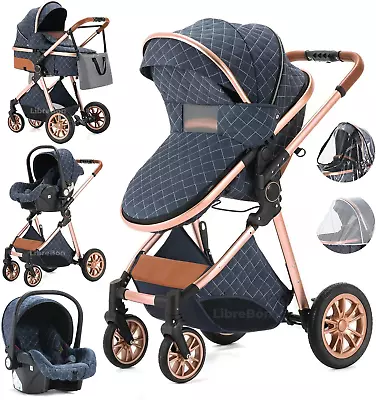 3 In 1 Buggy  Pram Set Travel System With Car Seat Folding Pushchair GIFTS • £198.99