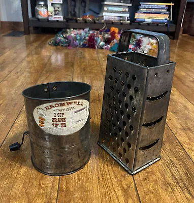 Vintage Bromwell's Measuring Aluminum Sifter And Cheese/Veggie Grater Farmhouse • $16