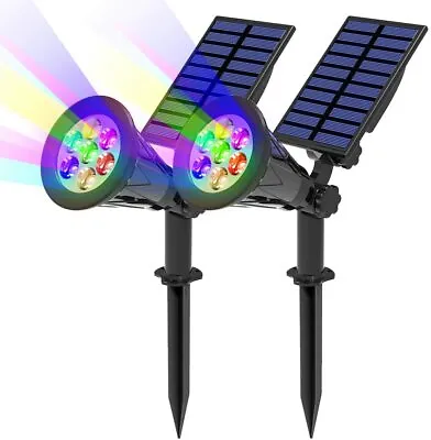 T-SUN 1/2/4 Pack 7 LED Solar Spotlight Color-Changing Outdoor Lighting Garden UK • £48.99