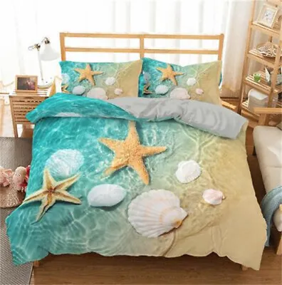 Clear Seawater Starfish Shell Duvet Quilt Cover Double Bedding Set Pillowcase • £21.05