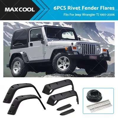 6PCS Pocket Rivet Fender Flares Textured Wheel Arches For Jeep Wrangler TJ 97-06 • $290