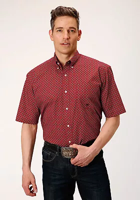 Roper Mens Red 100% Cotton Victorian Foulard BD S/S 1 Pocket Shirt • $40.99