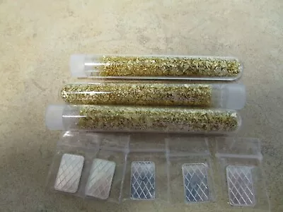 3 Large  Vials Of Gold Flakes And 5 1 Gram Silver Bars Varous Desins • $14.99