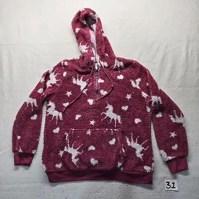No Boundaries Unicorn Allover Print Pink Hoodie Sweater Teddy Sherpa Women's XL • £9.64