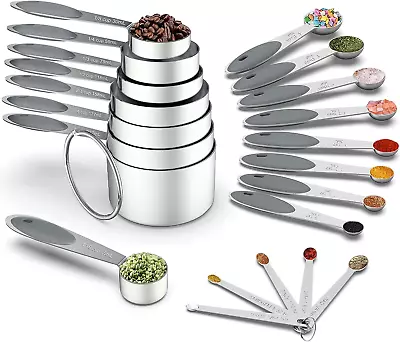 Measuring Cups & Spoons Set Of 21 -  Stainless Steel Measuring Cups And Spoons W • $47.45