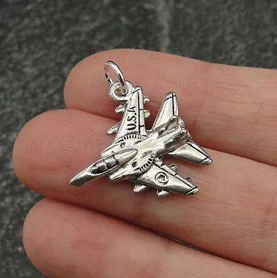 Silver USA Fighter Jet Charm - Bomber Plane Charm - Military Aircraft Charm • $9.95