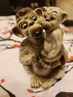 Vintage Chimpanzee Monkey Mom And Baby Salt Pepper Shakers Ceramic Arts Studio • $20