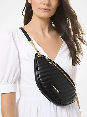 NWT Michael Kors Peyton Quilted Belt Bag Fanny Pack Black W Gold-Tone Hardware • $198