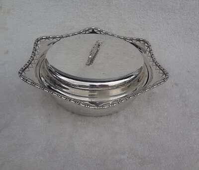 £9 • Buy Vintage Silver Plated James Dixon   Butter Dish Lidded & Pierced. Decoration