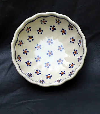 Vintage Polish Pottery Manufactura W Boleslawcu 4.75  Signed Floral Fluted Bowl • $22