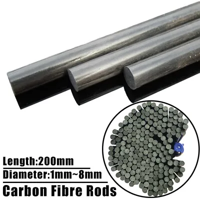 Carbon Fibre Rods Round Rods Carbon Rods Diameter 1/1.5/2/2.5/3~8mm Length 200mm • £1.19