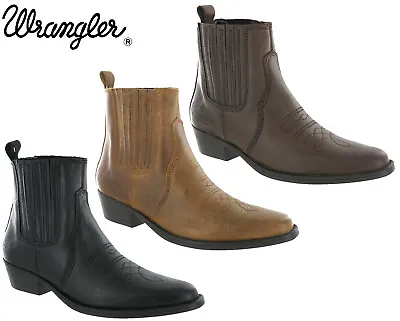 Mens Wrangler Cowboy Boots Leather Western Tex Mid Twin Gusset Cuban Heel UK7-12 • £64.95