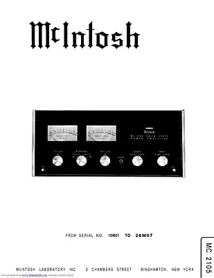 Service Manual Instructions For McIntosh Mc 2105 • $13.63