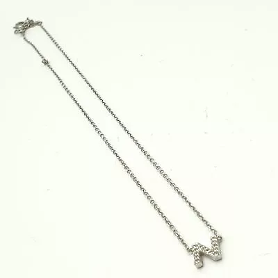 Nadri Silver Tone Rhinestone Glass Necklace Pendant Letter 16in Signed • $9.99