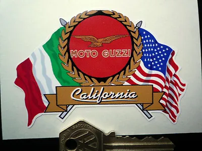 MOTO GUZZI CALIFORNIA Flags & Scroll Helmet Or Motorcycle Sticker V7 T3 Etc  • $4.42