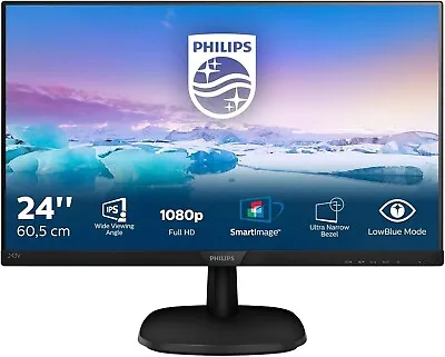 Philips V-Line 24 Inch HD IPS 75Hzs Monitor With Speakers Smart Image 243V7QJABF • £119.99
