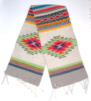 Table Runner 40x8 + Fringe Woven Wool Oaxaca Mexico Southwestern Design E3 • $59.95