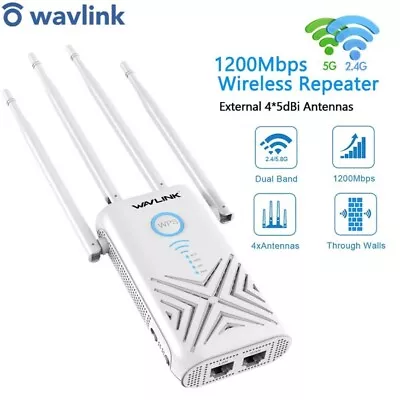$94.95 • Buy Wavlink Dual-Band AC1200 Aerial X WiFi Range Extender Dual Gigabit 2.4 5Ghz 