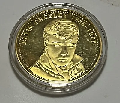 Rare Elvis Presley 1935-1977 The King Of  Rock-Roll Gold Art Commemorative Coin • $5