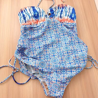 A PEA IN THE POD Swimsuit XS Blue Maternity One Piece Halter Tie Dye Pregnant • $36.88