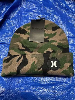 HURLEY Icon Camouflage Cuffed Beanie Winter Hat Army Camo Green Men's One Size • $15.99