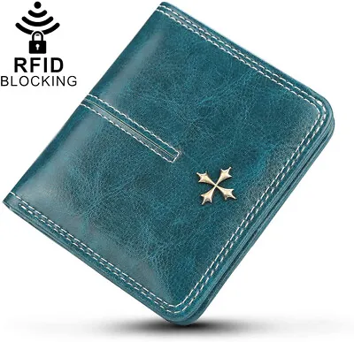 Womens Small Wallet RFID Blocking Compact Bifold Leather Wallet With ID Window • $7.99