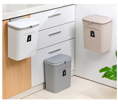 £14.49 • Buy 9L Wall Mount Waste Bin Kitchen Cabinet Door Cupboard Hanging Trash Can With Lid