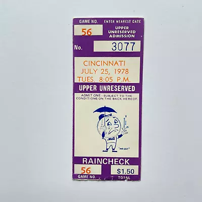 Pete Rose 1978 Hit Streak Game 38 Ticket 7-25-1978 Mets Vs Reds • $49.97