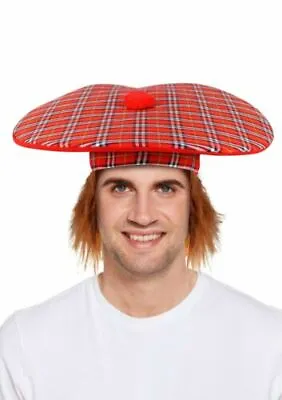 Jumbo Scottish Scots Fancy Dress Ginger Tartan Red Hat With Hair Tam'O'Shant Fun • £5.95