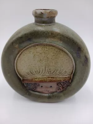Vintage UCTCI Two Girl Face Flask Shaped Pottery Bud Vase • $23