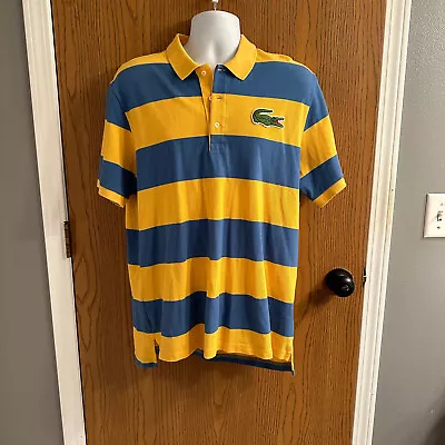 Lacoste Mens 7 Big Croc Polo Shirt Short Sleeve Blue Yellow Striped • $22.99