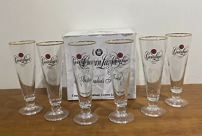 Crown Lager Gold Rim 300ml Beer Glasses X 6 Full Set In Original Box • $52