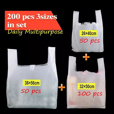 3 Sizes Mixed Set 200x Plastic Singlet Shopping Grocery Bags Reusable Degradable • $29.99