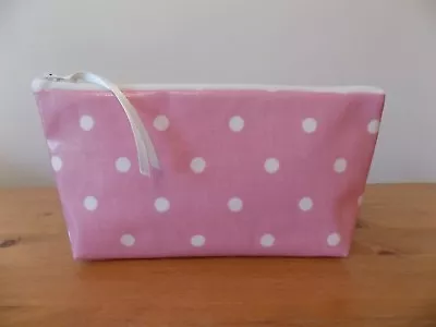 £9.95 • Buy Handmade Pencil Case Make Up Cosmetics Bag Pink White Polka Dot Oil Cloth Fabric