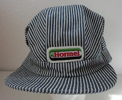 Vintage Hormel Blue/White Striped Snapback Train Engineer Hat Cap One Size USA • $9.99