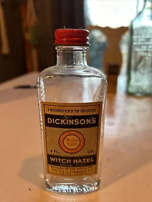 Vintage Dickinson’s Witch Hazel Medical Bottle 4 Oz. Half Full 1933 • $0.99