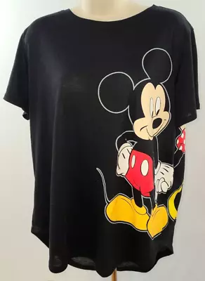 Disney Mickey & Minnie Mouse Holding Hands Graphic Black T-Shirt Top Women's 3XL • $16.99