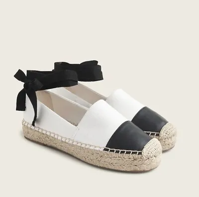 NIB $118 J.Crew Women's 7M Leather Cap Toe Ankle Ties White Espadrilles Shoes • $48