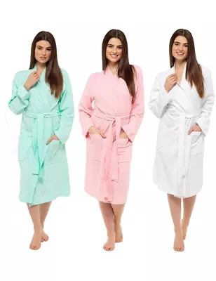 Ladies Womens 100% Cotton Dressing Gown Kimono Lightweight Waffle Bath Robe • £17.99