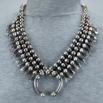 Vintage Elegant Navajo Plain Sterling Silver Squash Blossom Sterling Necklace • $1749.50