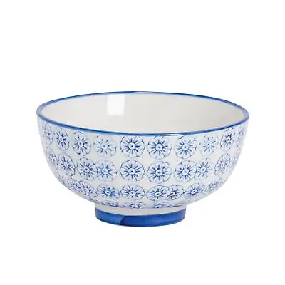 Hand-Printed Rice Bowl Japanese Style Ramen Dessert Crockery 12cm Navy • £8