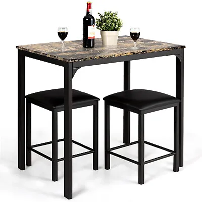 3 PCS Counter Height Dining Set Faux Marble Table 2 Chairs Kitchen Bar Furniture • $99.99