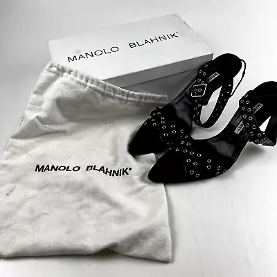 Manolo Blahnik Lupetto Dress 4  Heels Black  8B (38) Neimans Price Tag $515 • $199