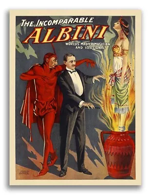 Albini The Incomparable Magician - 1911 VIntage Style Magic Poster - 18x24 • $13.95