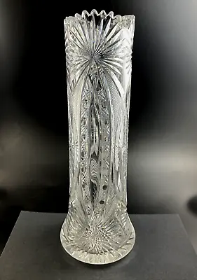 Antique Val St. Lambert VSL Brilliant Period Cut Cut Glass 13 3/4  Vase C1908 • $199.95