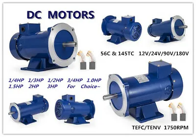 DC MOTOR 1/4~3HP 56C 90/180V 1750RPM Permanent Manget TEFC Dynamic Applications • $98.99